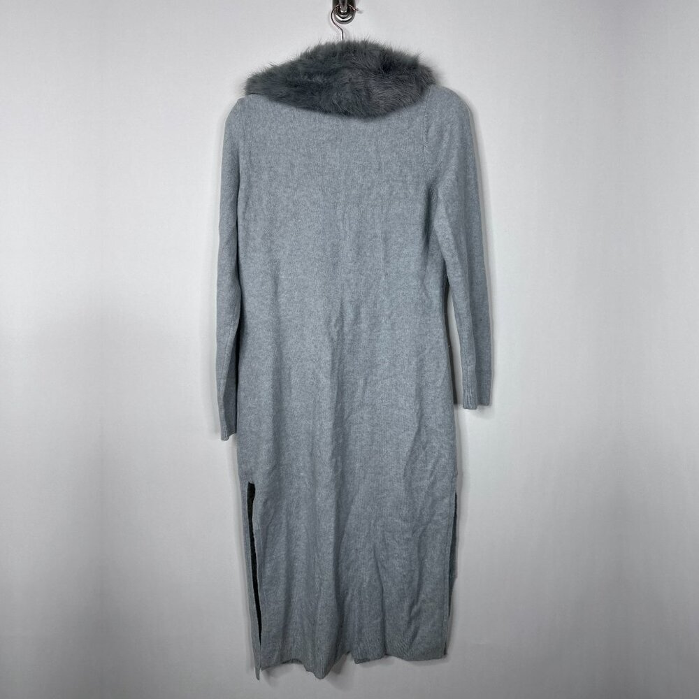 NWT White House Black Market Faux Fur Collar Duster Heather Smoked Pearl #A1651 - Picture 5 of 10